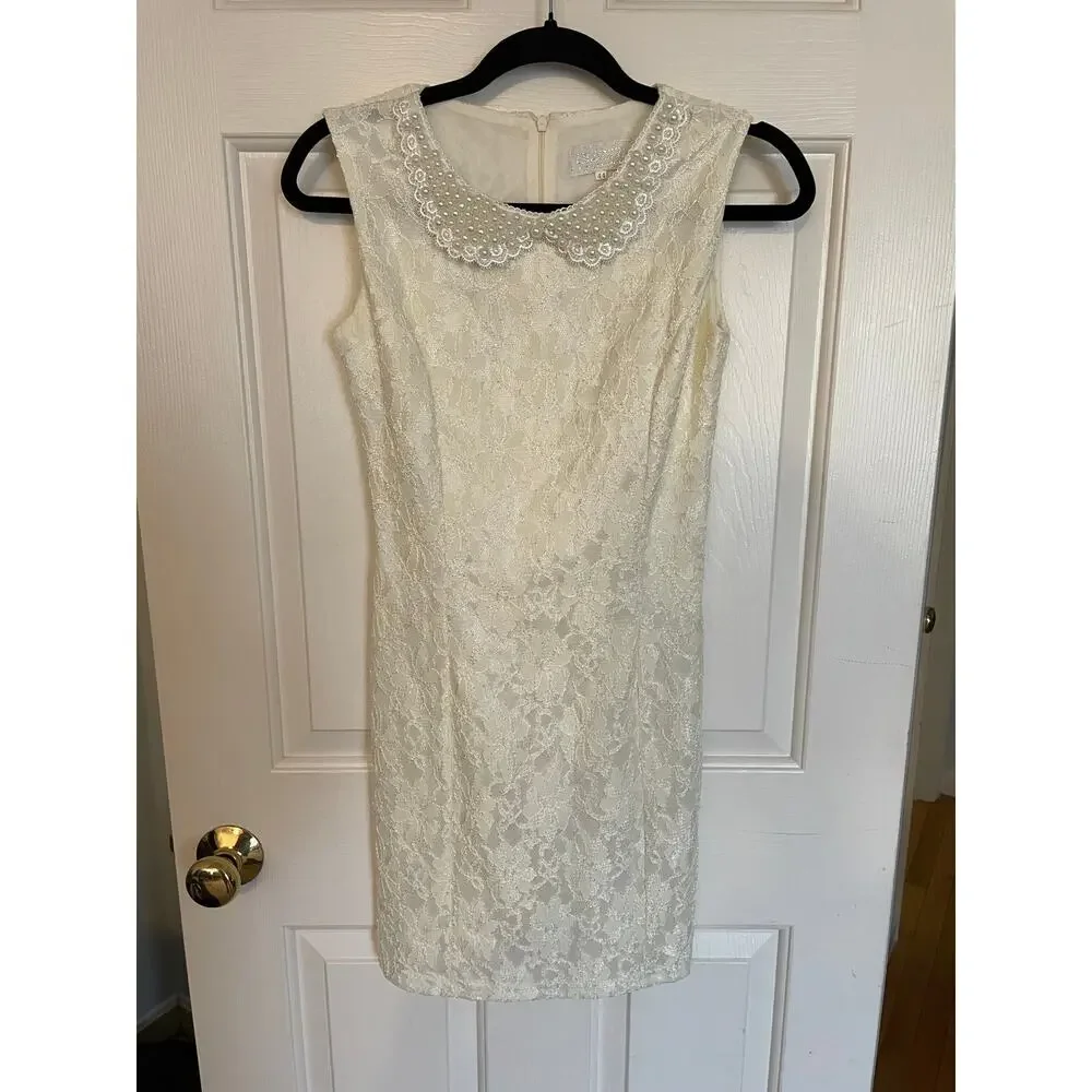 Exclusive Collection Elegant Pearl Collar Junior’s Size 44 Pearl and Lace Dress